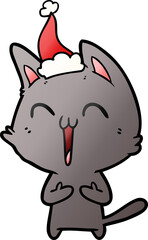 Fototapeta na wymiar happy gradient cartoon of a cat wearing santa hat