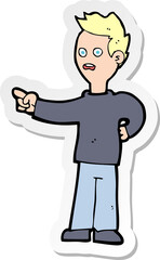 sticker of a cartoon shocked boy pointing