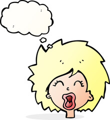 cartoon woman screaming with thought bubble