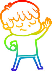rainbow gradient line drawing cartoon happy boy