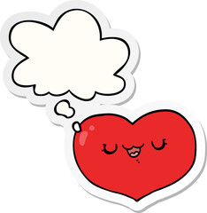 cartoon love heart and thought bubble as a printed sticker