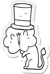sticker of a cute cartoon lion wearing top hat
