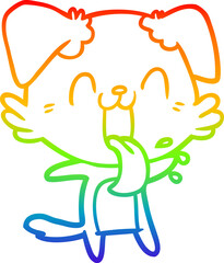 rainbow gradient line drawing cartoon panting dog