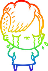 rainbow gradient line drawing cartoon crying girl