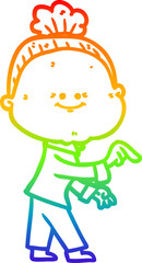 rainbow gradient line drawing cartoon happy old woman