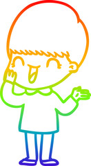 rainbow gradient line drawing happy cartoon boy