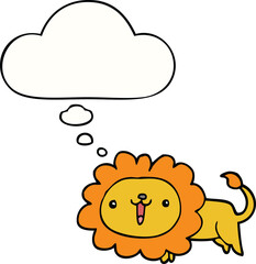 cute cartoon lion and thought bubble