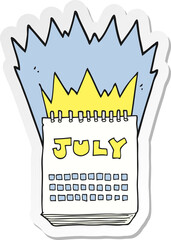 sticker of a cartoon calendar showing month of July