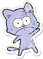 distressed sticker of a cartoon nervous cat