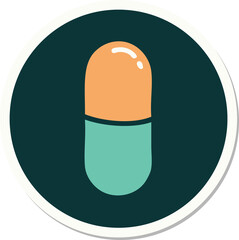 tattoo style sticker of a pill