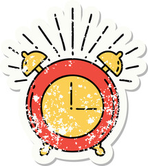 grunge sticker of tattoo style ringing alarm clock