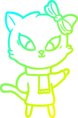 cold gradient line drawing cartoon cat