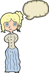 cartoon happy woman with speech bubble