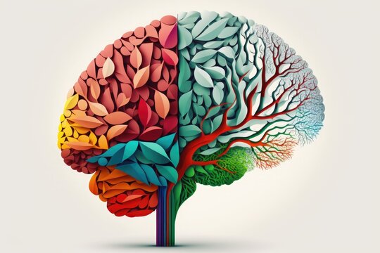 Multicolored brain on a white background. Brain plasticity. Generative ai