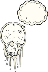 cartoon scary skull with thought bubble