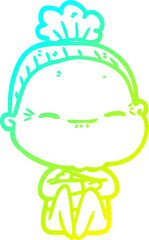 cold gradient line drawing cartoon peaceful old woman