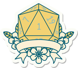 natural one d20 dice roll sticker
