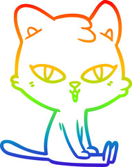 rainbow gradient line drawing cartoon cat