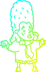 cold gradient line drawing cartoon man in wig