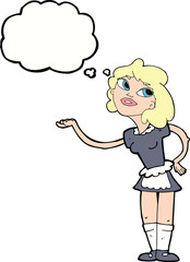 cartoon waitress serving with thought bubble