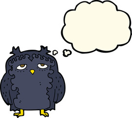 cartoon wise old owl with thought bubble