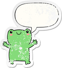 cute cartoon frog and speech bubble distressed sticker