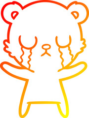 warm gradient line drawing crying cartoon bear
