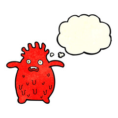 cartoon funny slime monster with thought bubble