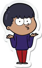 sticker of a cartoon curious boy shrugging shoulders
