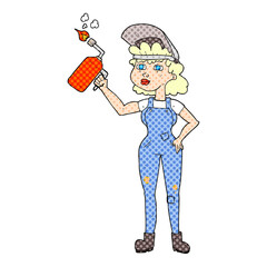 cartoon woman welding