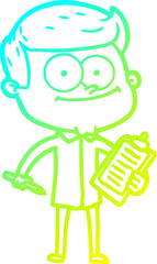 cold gradient line drawing cartoon happy salesman