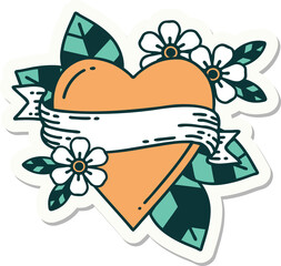 tattoo style sticker of a heart and banner
