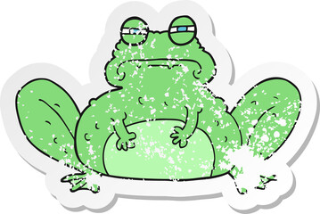 retro distressed sticker of a cartoon frog