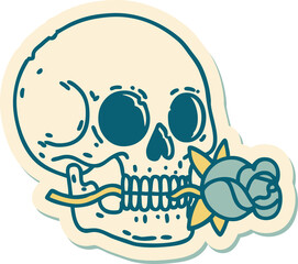 tattoo style sticker of a skull and rose