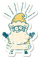 grunge sticker of tattoo style santa claus christmas character