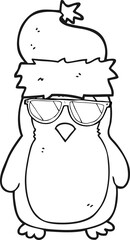 black and white cartoon cool christmas robin