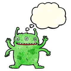 cartoon alien monster with thought bubble