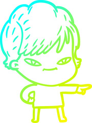 Obraz premium cold gradient line drawing cartoon happy woman