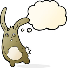 funny cartoon rabbit with thought bubble