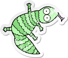 distressed sticker of a cartoon lizard