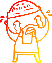 warm gradient line drawing cartoon bearded man crying