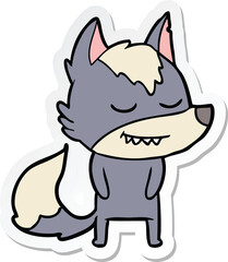 sticker of a friendly cartoon wolf