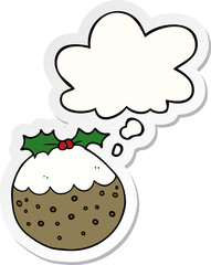 cartoon christmas pudding and thought bubble as a printed sticker