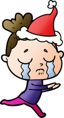 gradient cartoon of a crying woman wearing santa hat