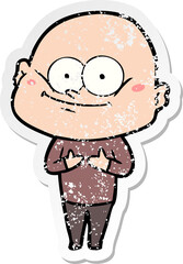 distressed sticker of a cartoon bald man staring