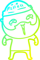 cold gradient line drawing cartoon happy bearded man