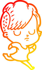 warm gradient line drawing cartoon woman