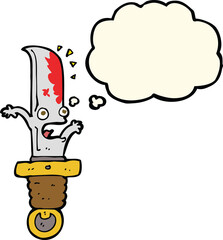 cartoon frightened knife with thought bubble
