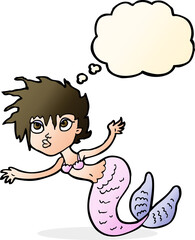 cartoon mermaid with thought bubble