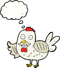 cartoon old rooster with thought bubble